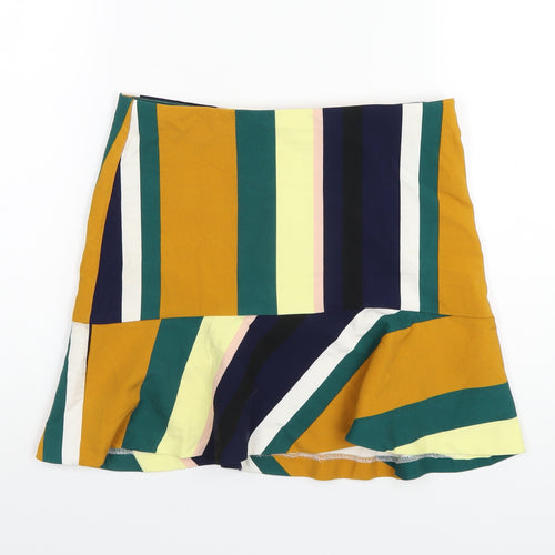 Zara Womens Multicoloured Striped Polyester A-Line Skirt Size S Zip