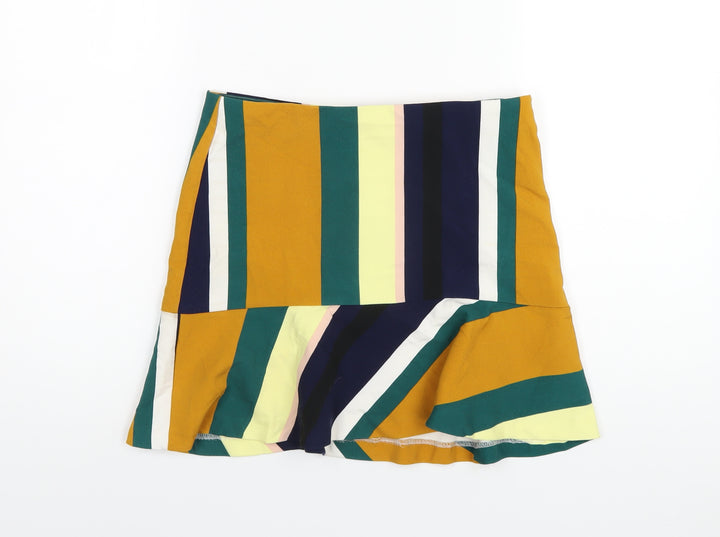 Zara Womens Multicoloured Striped Polyester A-Line Skirt Size S Zip