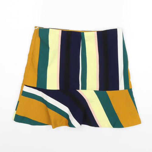 Zara Womens Multicoloured Striped Polyester A-Line Skirt Size S Zip