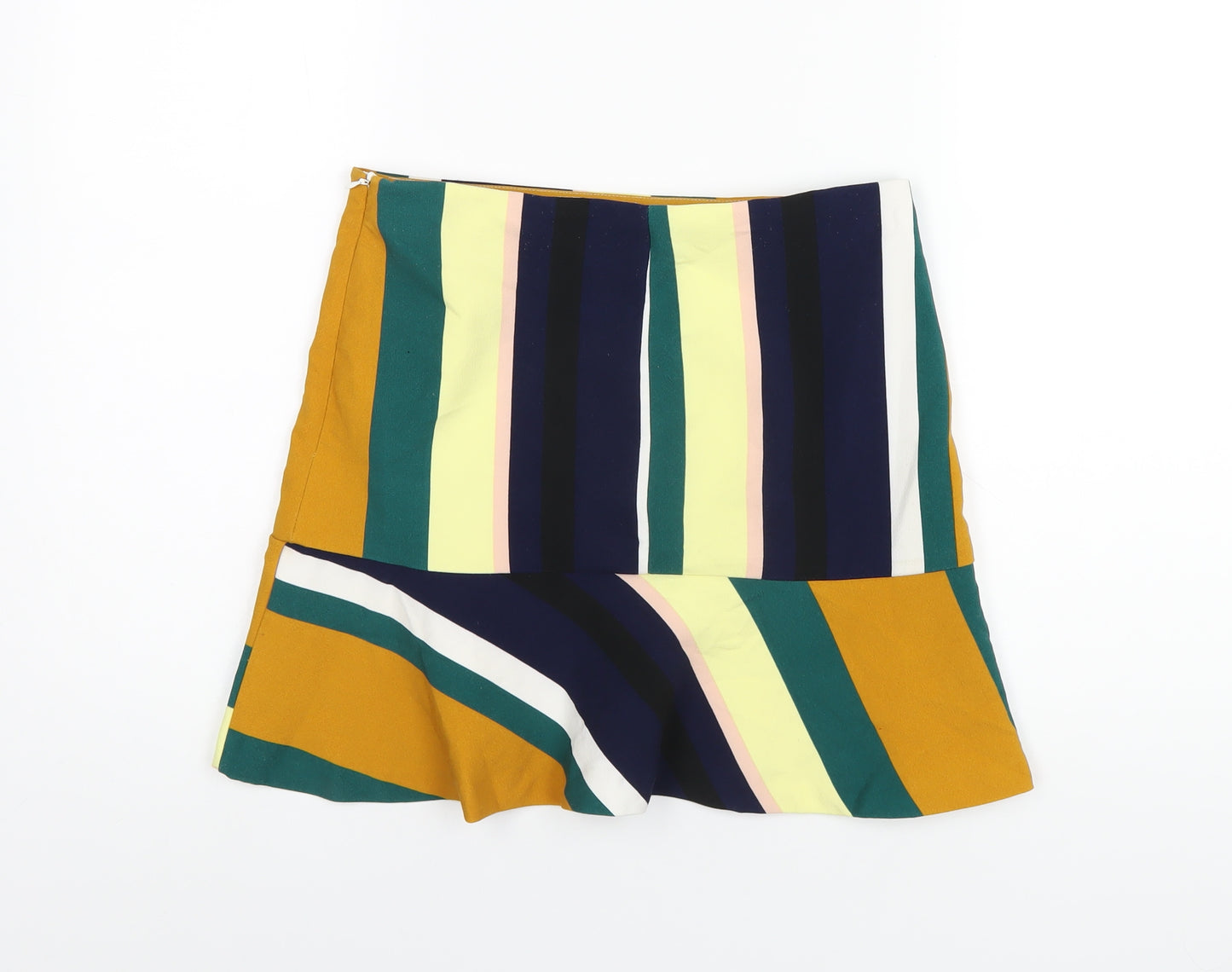 Zara Womens Multicoloured Striped Polyester A-Line Skirt Size S Zip