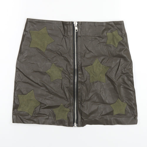 Dance & Marvel Womens Green Geometric Rayon A-Line Skirt Size M Zip