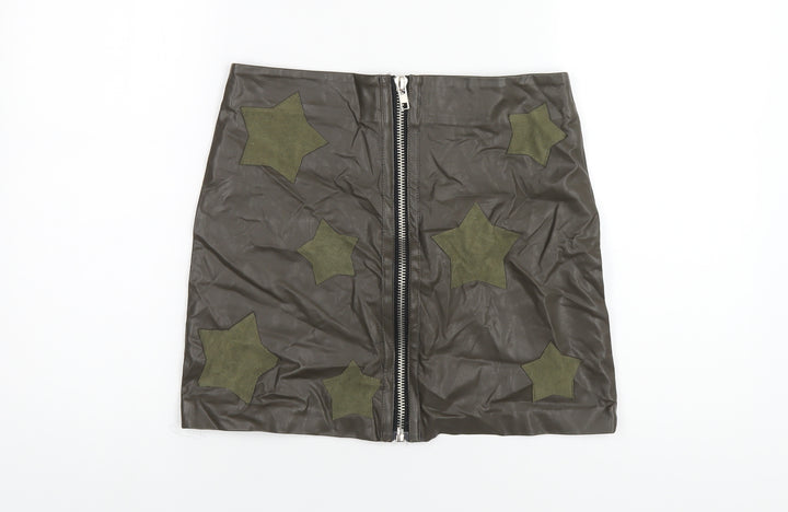 Dance & Marvel Womens Green Geometric Rayon A-Line Skirt Size M Zip
