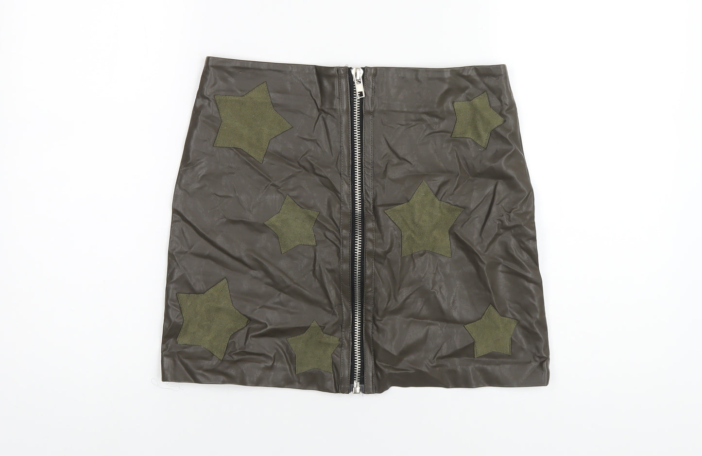 Dance & Marvel Womens Green Geometric Rayon A-Line Skirt Size M Zip