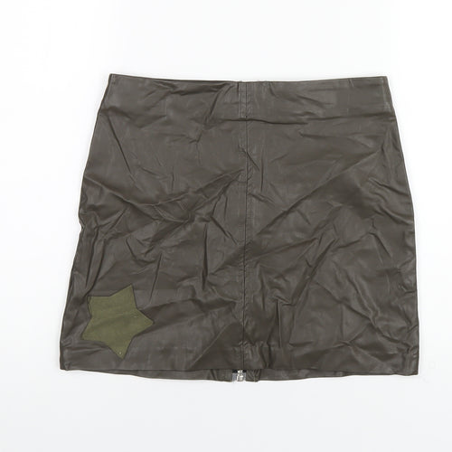 Dance & Marvel Womens Green Geometric Rayon A-Line Skirt Size M Zip