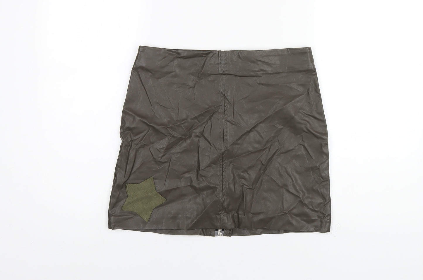 Dance & Marvel Womens Green Geometric Rayon A-Line Skirt Size M Zip