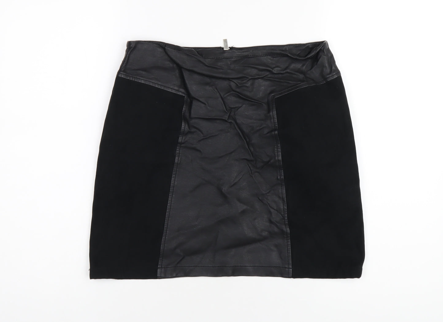 Oasis Womens Black Polyurethane A-Line Skirt Size 10 Zip