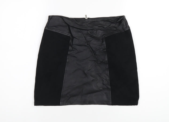 Oasis Womens Black Polyurethane A-Line Skirt Size 10 Zip