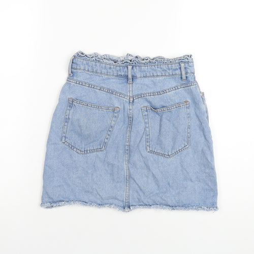 H&M Womens Blue Cotton A-Line Skirt Size 8 Zip - Paperbag Waist