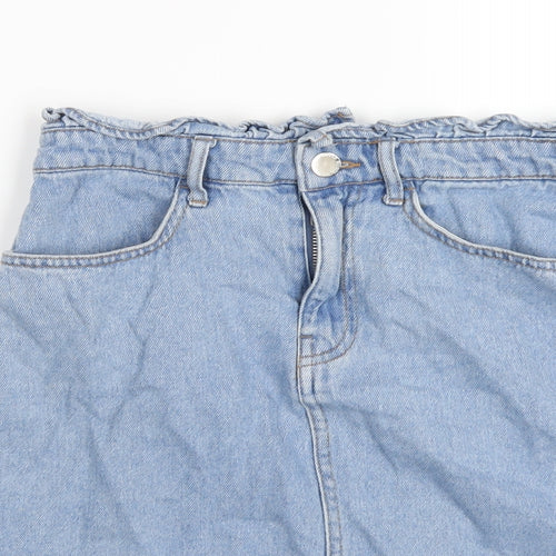 H&M Womens Blue Cotton A-Line Skirt Size 8 Zip - Paperbag Waist