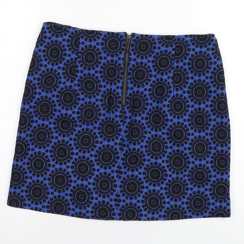 Marks and Spencer Womens Blue Geometric Cotton A-Line Skirt Size 12 Zip