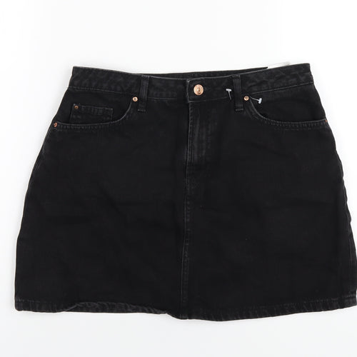 H&M Womens Black Cotton A-Line Skirt Size 10 Zip