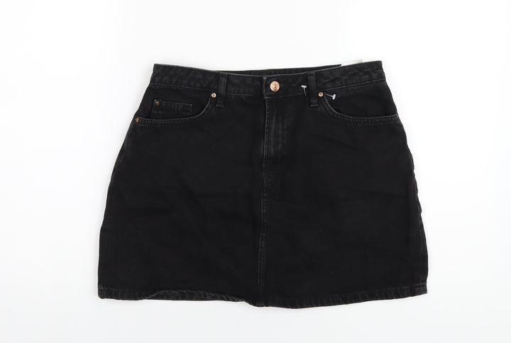 H&M Womens Black Cotton A-Line Skirt Size 10 Zip