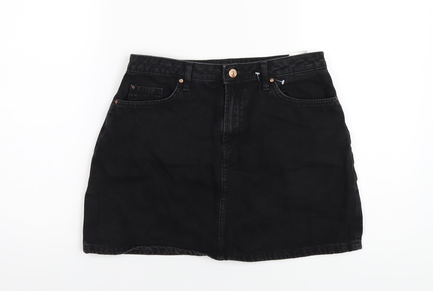 H&M Womens Black Cotton A-Line Skirt Size 10 Zip