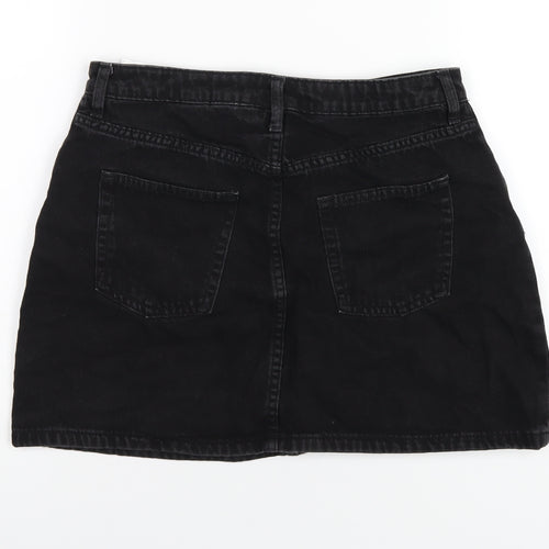 H&M Womens Black Cotton A-Line Skirt Size 10 Zip