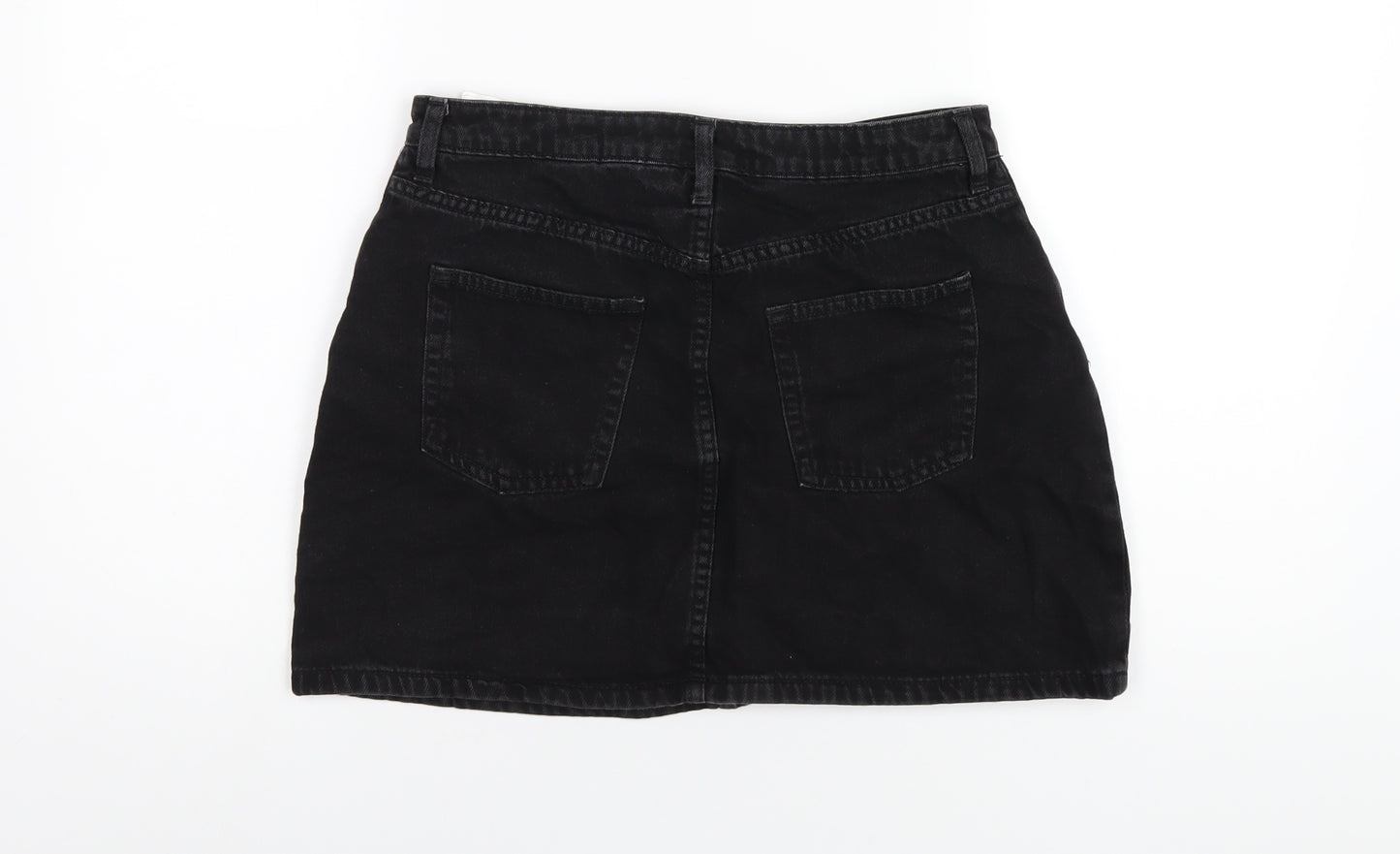 H&M Womens Black Cotton A-Line Skirt Size 10 Zip