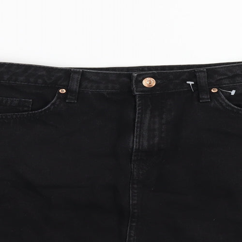 H&M Womens Black Cotton A-Line Skirt Size 10 Zip