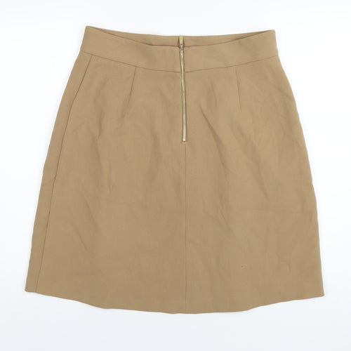 Marks and Spencer Womens Beige Polyester A-Line Skirt Size 14 Zip