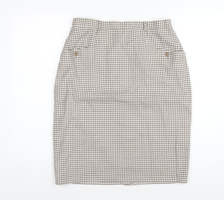 Classic Womens Brown Geometric Polyester Straight & Pencil Skirt Size 16 Zip