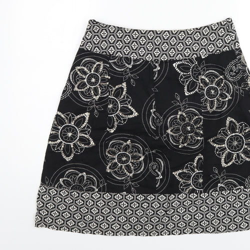 Debenhams Womens Black Geometric Cotton A-Line Skirt Size 10 Zip