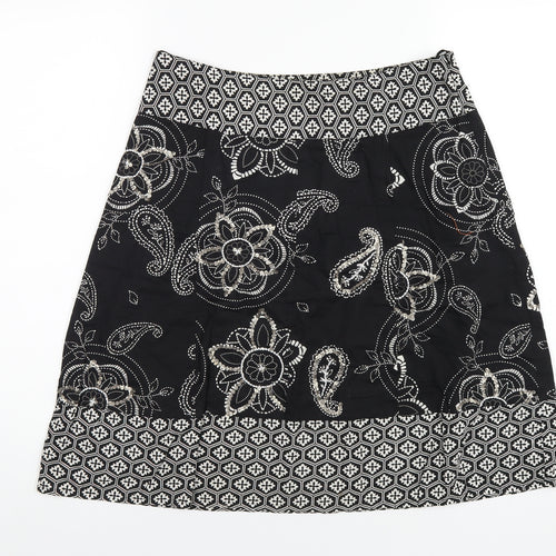 Debenhams Womens Black Geometric Cotton A-Line Skirt Size 10 Zip