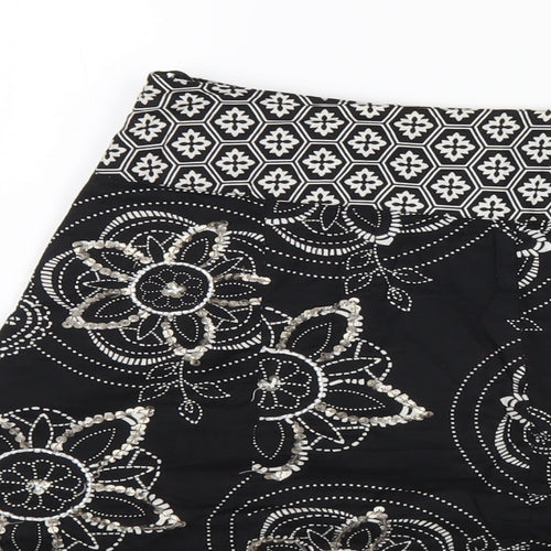 Debenhams Womens Black Geometric Cotton A-Line Skirt Size 10 Zip