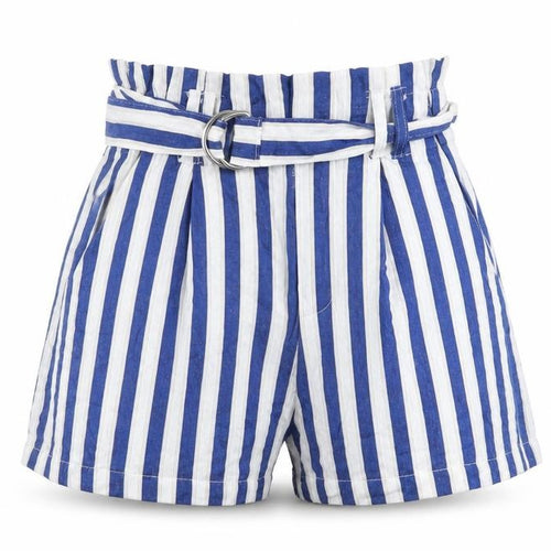 Bershka Womens Blue Striped Vinyl Paperbag Shorts Size S Regular Pull On