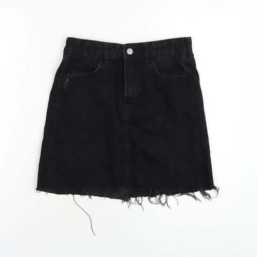 H&M Womens Black Cotton A-Line Skirt Size 6 Zip