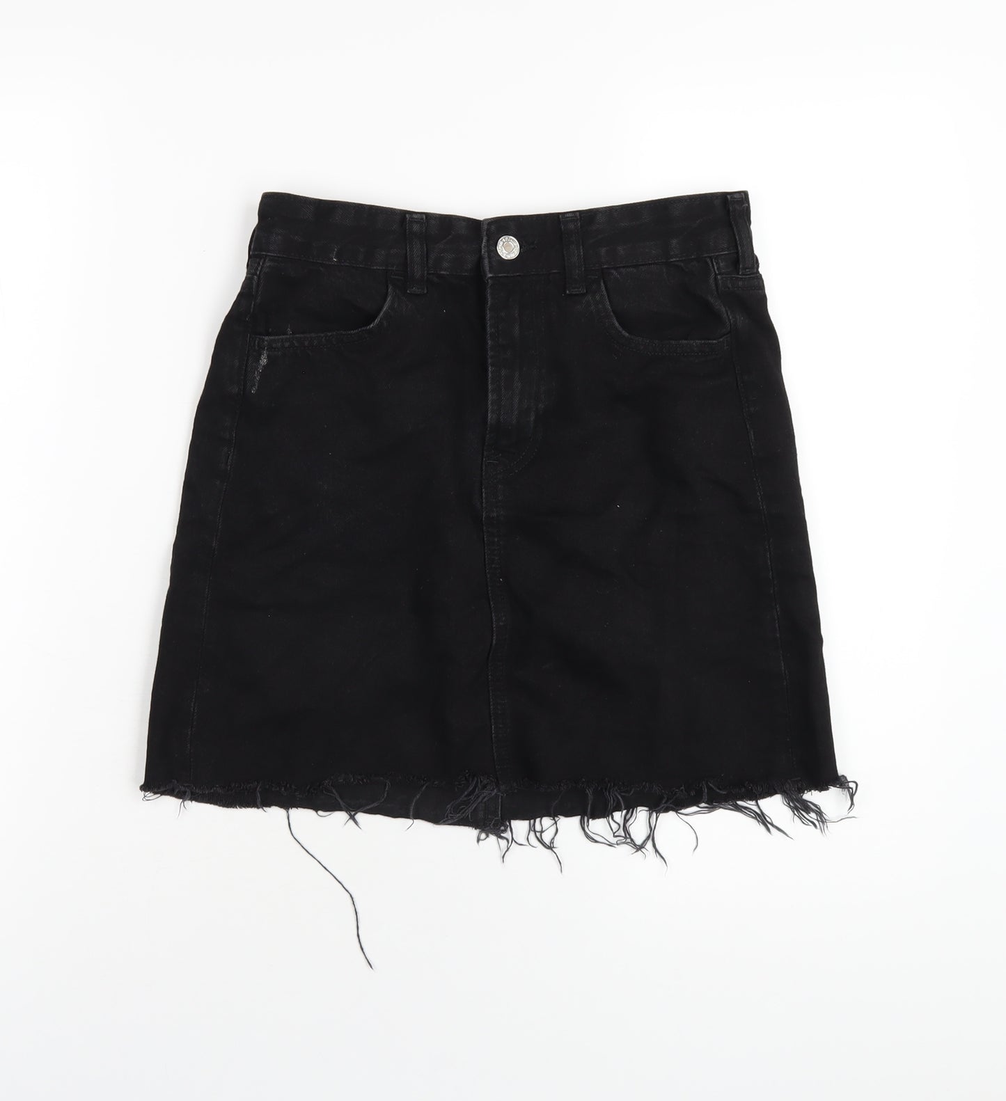 H&M Womens Black Cotton A-Line Skirt Size 6 Zip