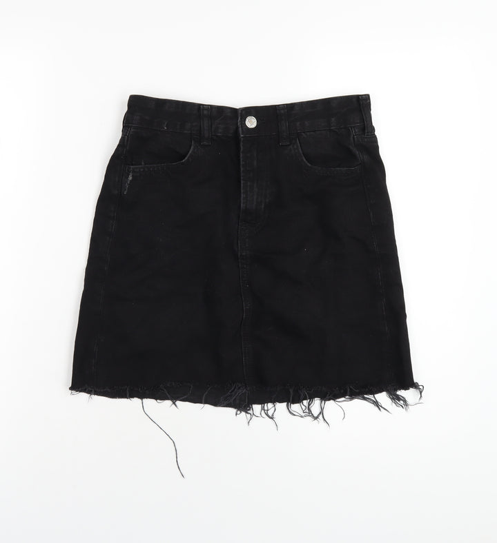 H&M Womens Black Cotton A-Line Skirt Size 6 Zip