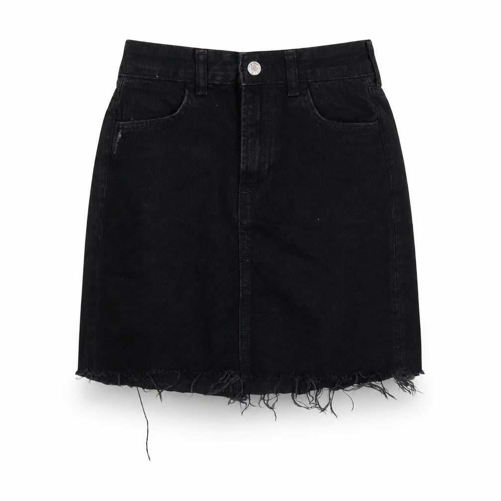 H&M Womens Black Cotton A-Line Skirt Size 6 Zip