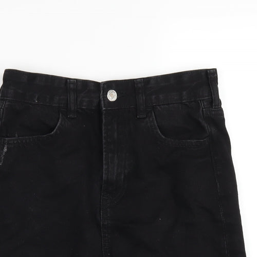 H&M Womens Black Cotton A-Line Skirt Size 6 Zip