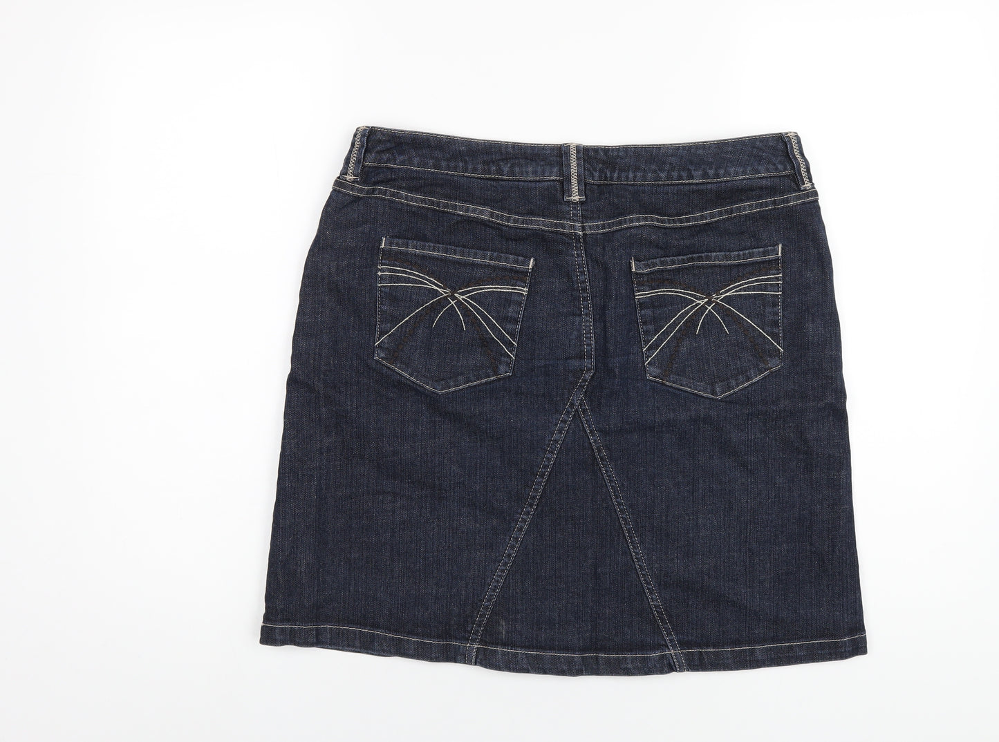 RJR.John Rocha Womens Blue Cotton A-Line Skirt Size 14 Zip