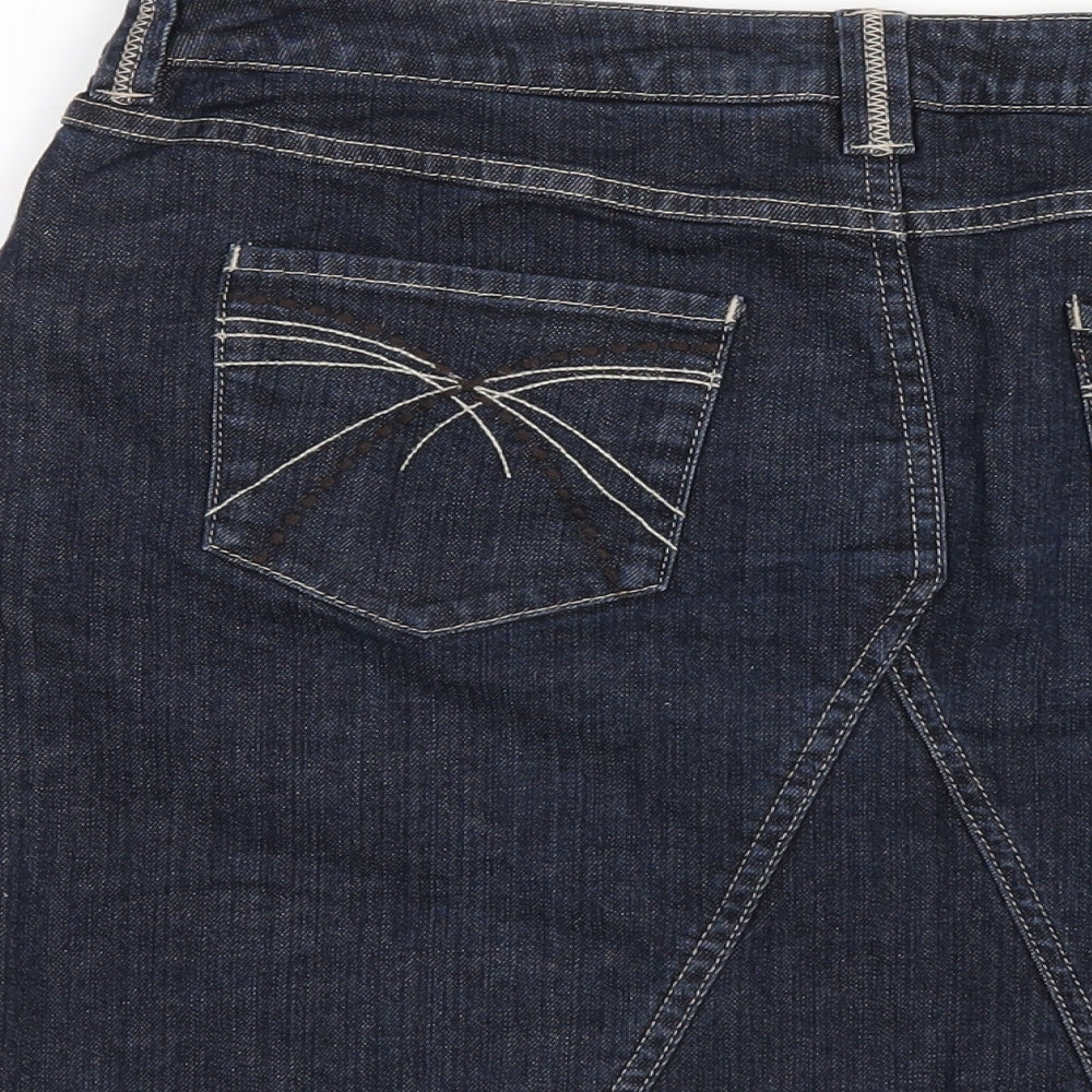 RJR.John Rocha Womens Blue Cotton A-Line Skirt Size 14 Zip