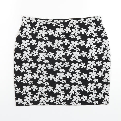 New Look Womens Black Floral Polyester A-Line Skirt Size 14