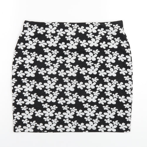New Look Womens Black Floral Polyester A-Line Skirt Size 14