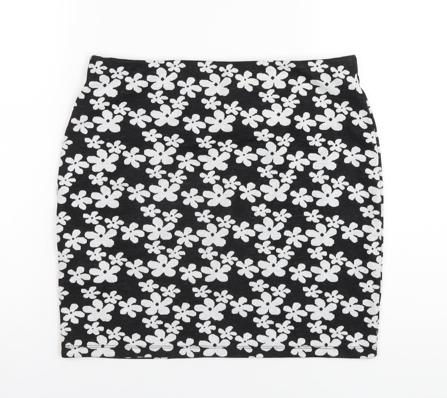 New Look Womens Black Floral Polyester A-Line Skirt Size 14