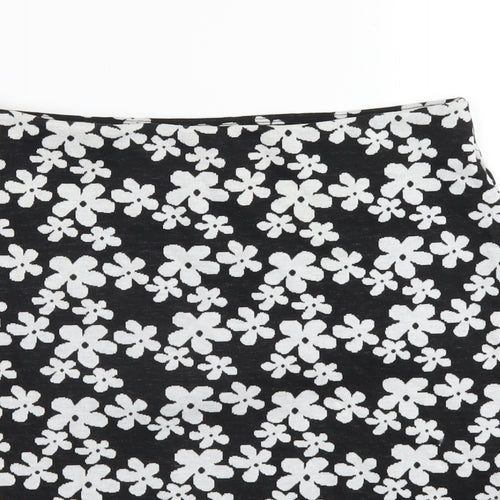 New Look Womens Black Floral Polyester A-Line Skirt Size 14