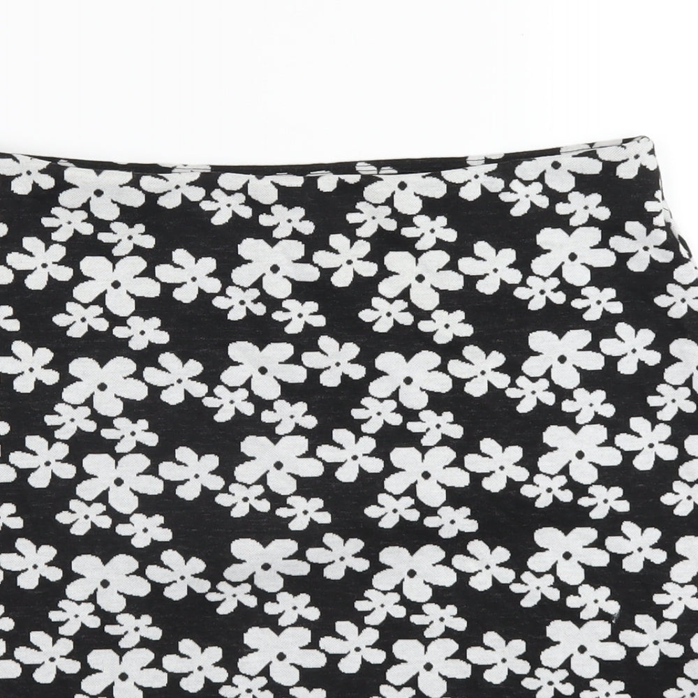 New Look Womens Black Floral Polyester A-Line Skirt Size 14