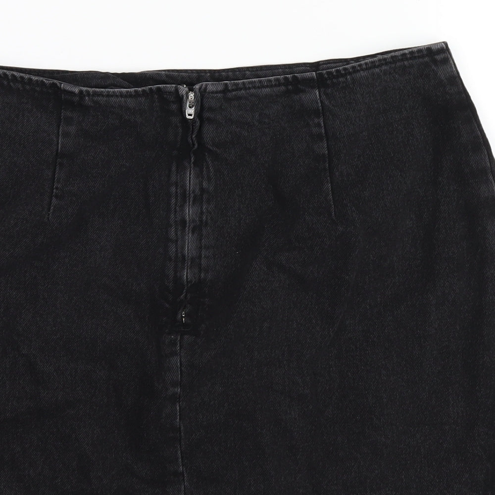 ASOS Womens Black Cotton A-Line Skirt Size 14 Zip