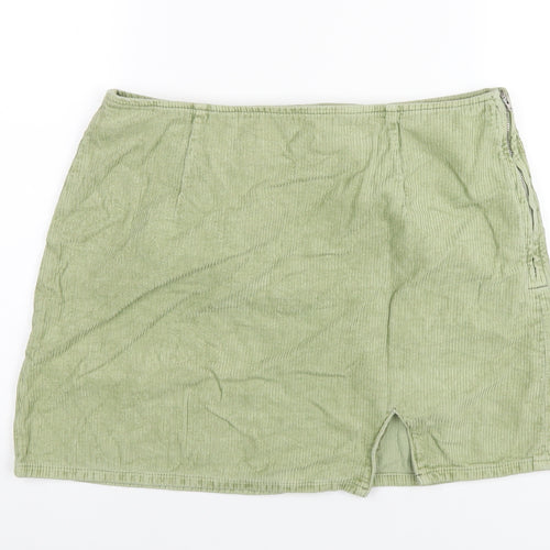 ASOS Womens Green Cotton A-Line Skirt Size 16 Zip