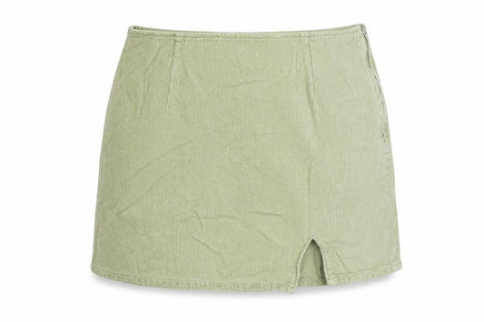 Front view of ASOS women’s green cotton a-line skirt, size UK 16, zip