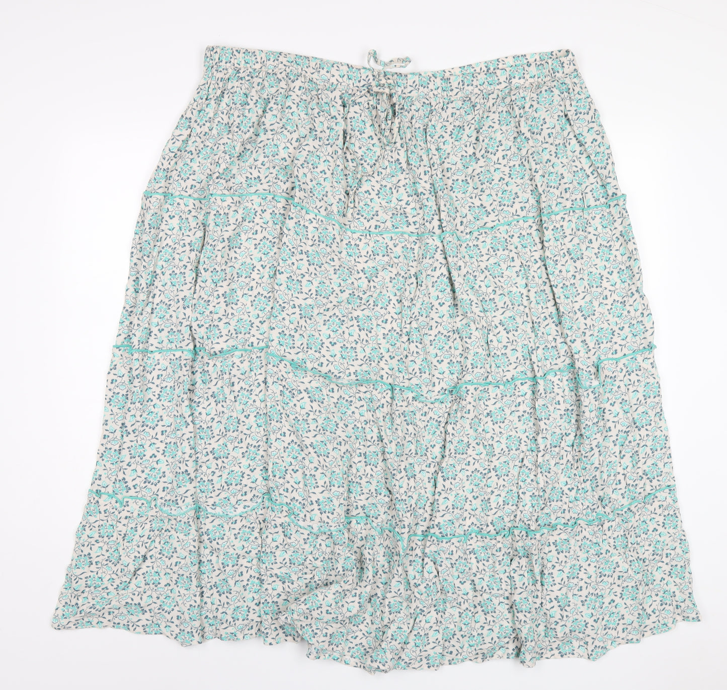 Per Una Womens Green Geometric Viscose A-Line Skirt Size 22 Drawstring