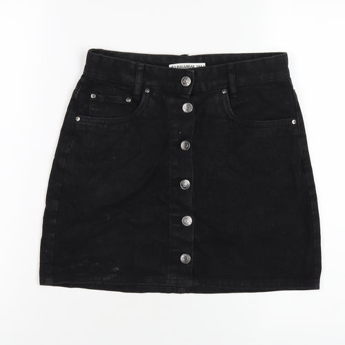 Pull&Bear Womens Black Cotton A-Line Skirt Size S Button