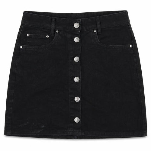 Pull&Bear Womens Black Cotton A-Line Skirt Size S Button