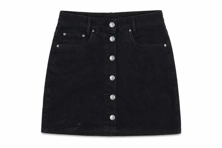 Pull&Bear Womens Black Cotton A-Line Skirt Size S Button