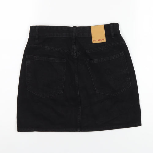 Pull&Bear Womens Black Cotton A-Line Skirt Size S Button