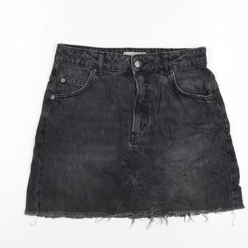 Topshop Womens Black Cotton A-Line Skirt Size 10 Zip