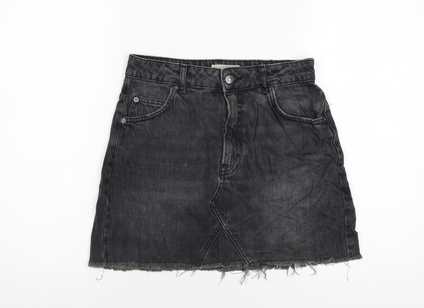 Topshop Womens Black Cotton A-Line Skirt Size 10 Zip