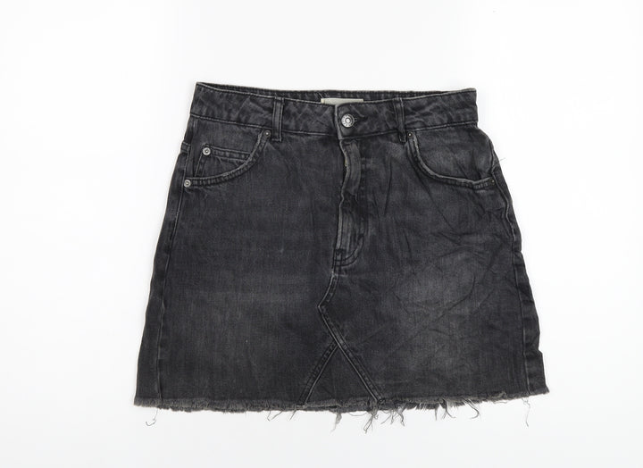 Topshop Womens Black Cotton A-Line Skirt Size 10 Zip