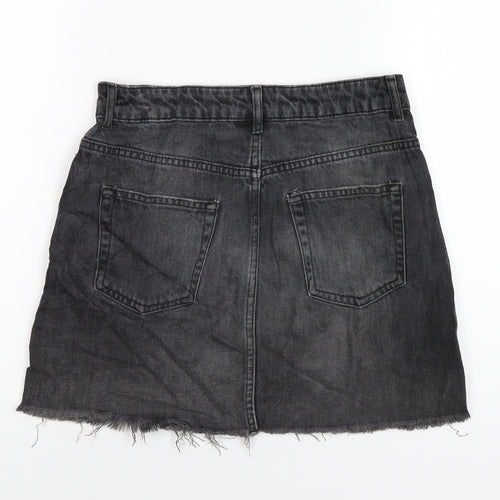 Topshop Womens Black Cotton A-Line Skirt Size 10 Zip